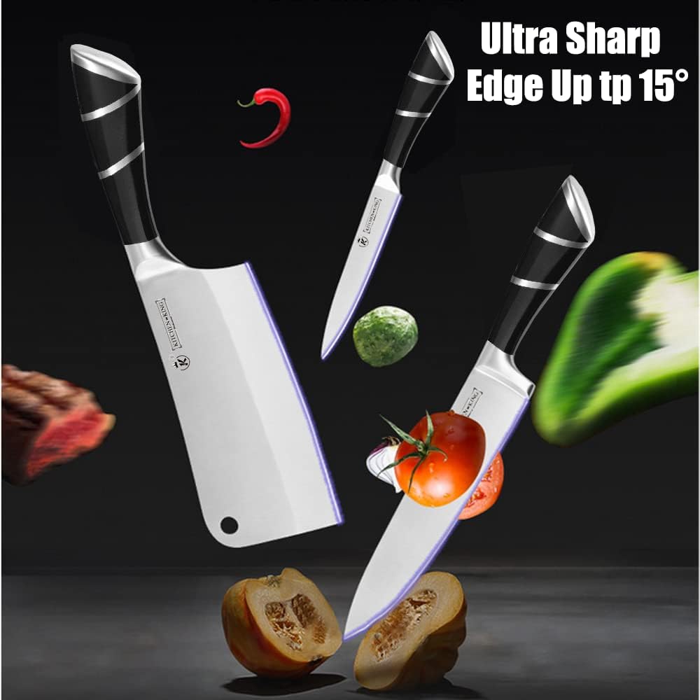 Kitchen Knife Set with Acrylic Knife Holder, 9-Piece Set for Kitchen Chopping and Mincing, High-Carbon Stainless Steel, Non-Slip Handles, Black