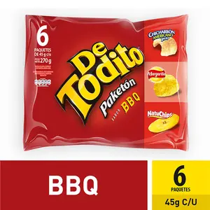 De Todito BBQ Snack Mix - 6-Pack 45g Colombian Crunchy Mixed Snack with BBQ Flavor - Ideal for Snacking and Convenience - Crispy snack chip chips