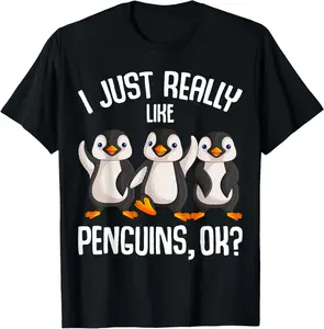 100% Cotton I Just Really Like Penguins Kids Girl Boys Women Penguin T-Shirt