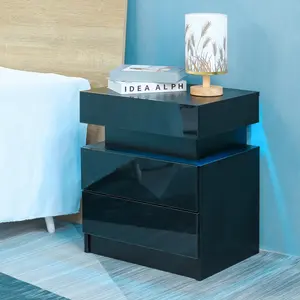 Nightstand LED Nightstand with 2 Drawers, Nightstand with Drawers for Bedroom Furniture, Side Bedside Table with LED Light