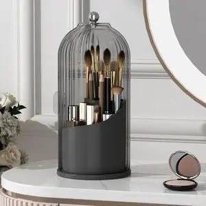 Makeup Brush Holder Organizers with Transparent Door Lid, 360 Rotating Makeup for Vanity,  Bathroom, Desktop, Spinning Make up Container Brush Holder（1 count）
