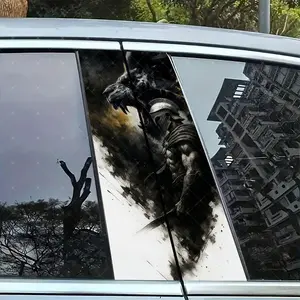 2pc Lion Warrior Vinyl Stickers, Car B Column Protection, Easy Peel Off, Sunproof Waterproof Scratch Resistant, All Models, Car Exterior Decor