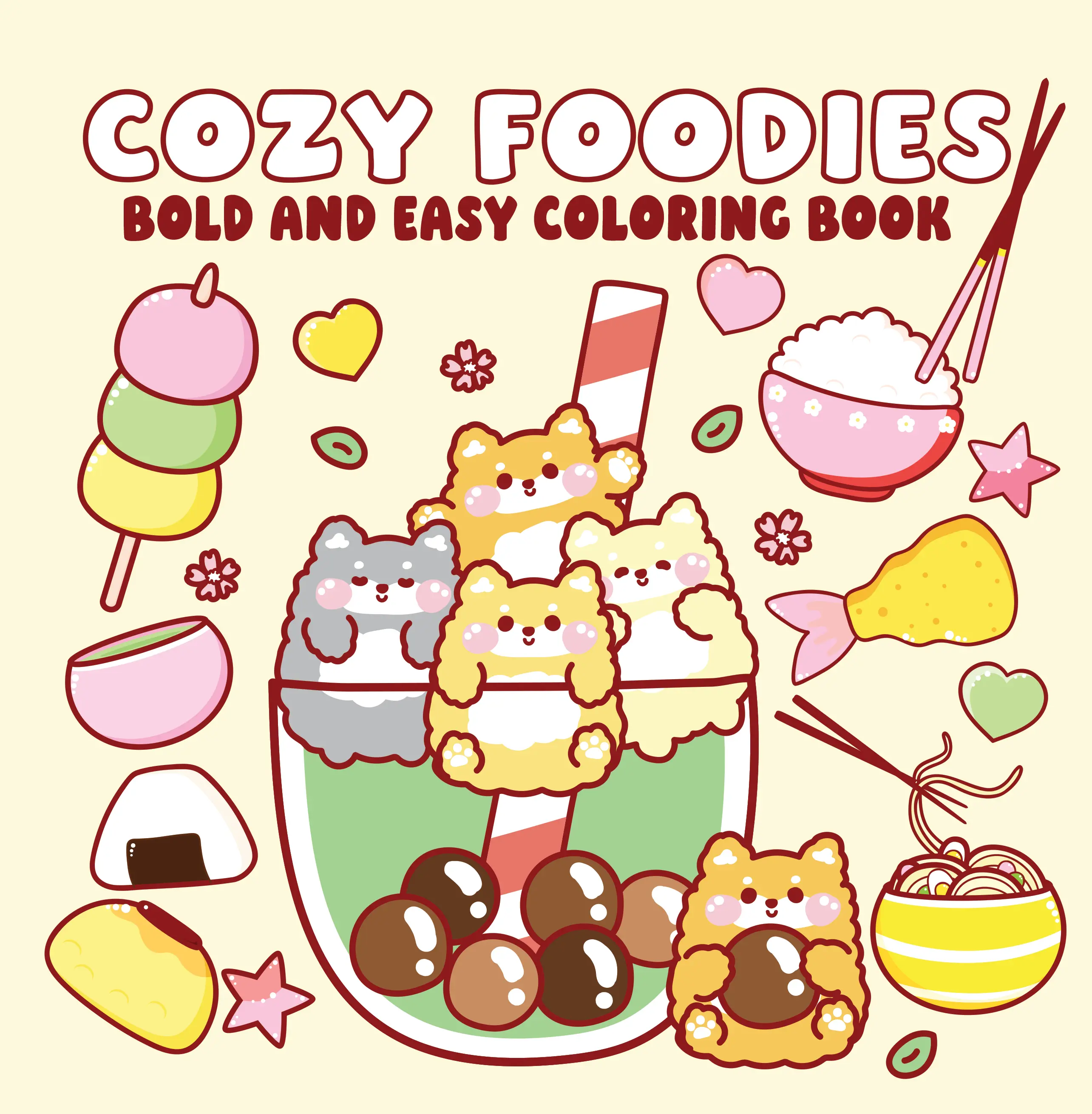 Adult Coloring Book - Bold, Easy-to-Use Office Art Supplies for Cozy Foodies' Creative Relaxation, Featuring Steaming Cocoa, Fluffy Pancakes, Ramen Bowls, Cute Food Illustrations