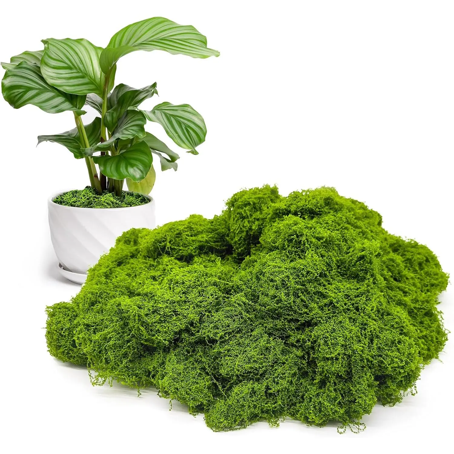 Decorative Synthetic Green Faux Moss - 5.3oz Home Decor Accent for Potted Plants, DIY Crafts, Plant Decor, Botanical Aesthetic