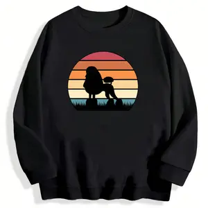 Retro Vintage Sunset Poodle Dog Lover Long Sleeve Sweatshirt
