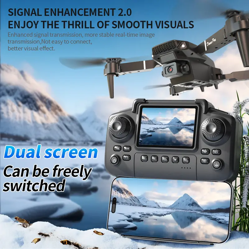 E88 Pro Foldable Drone with HD Dual Camera, Remote Control with Display Screen, FPV Aerial Photography Quadcopter for Adults and Beginners