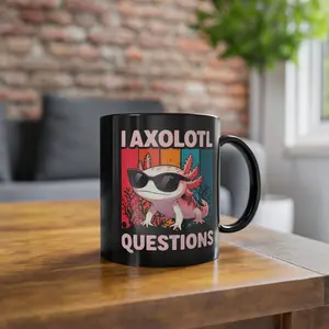 "I Axolotl Questions" Retro Graphic Mug, Funny Science Pun Mug, Animal Funny, Gift For Summer, Summer Vibes