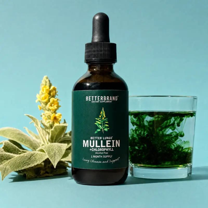 Betterbrand Mullein Leaf & Chlorophyll Drops for Lung Detox & Mucus Cleanse - 30 Servings - Clinically Studied Natural Liquid Herbal Supplement for Respiratory Wellness