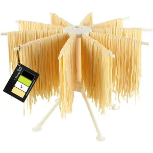 Collapsible Pasta Drying Rack - Spaghetti Noodle Drying Rack with 10 Bar Handles White