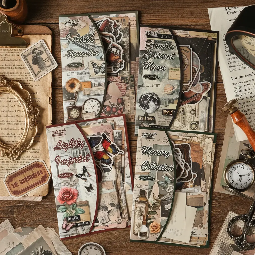 Vintage Aesthetic Material Paper Journal Stickers Pack - 4 Styles, Journaling Supplies for DIY Crafts & Scrapbooking