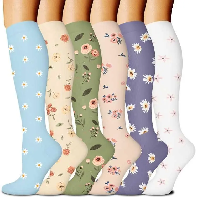 Tinylemon 6 Pairs 15-20mmHg Compression Premium Sports Socks for Women & Men Athletic Running Hiking Comfortable Lightweight Fabric Moisture Wicking Closed Toe Design