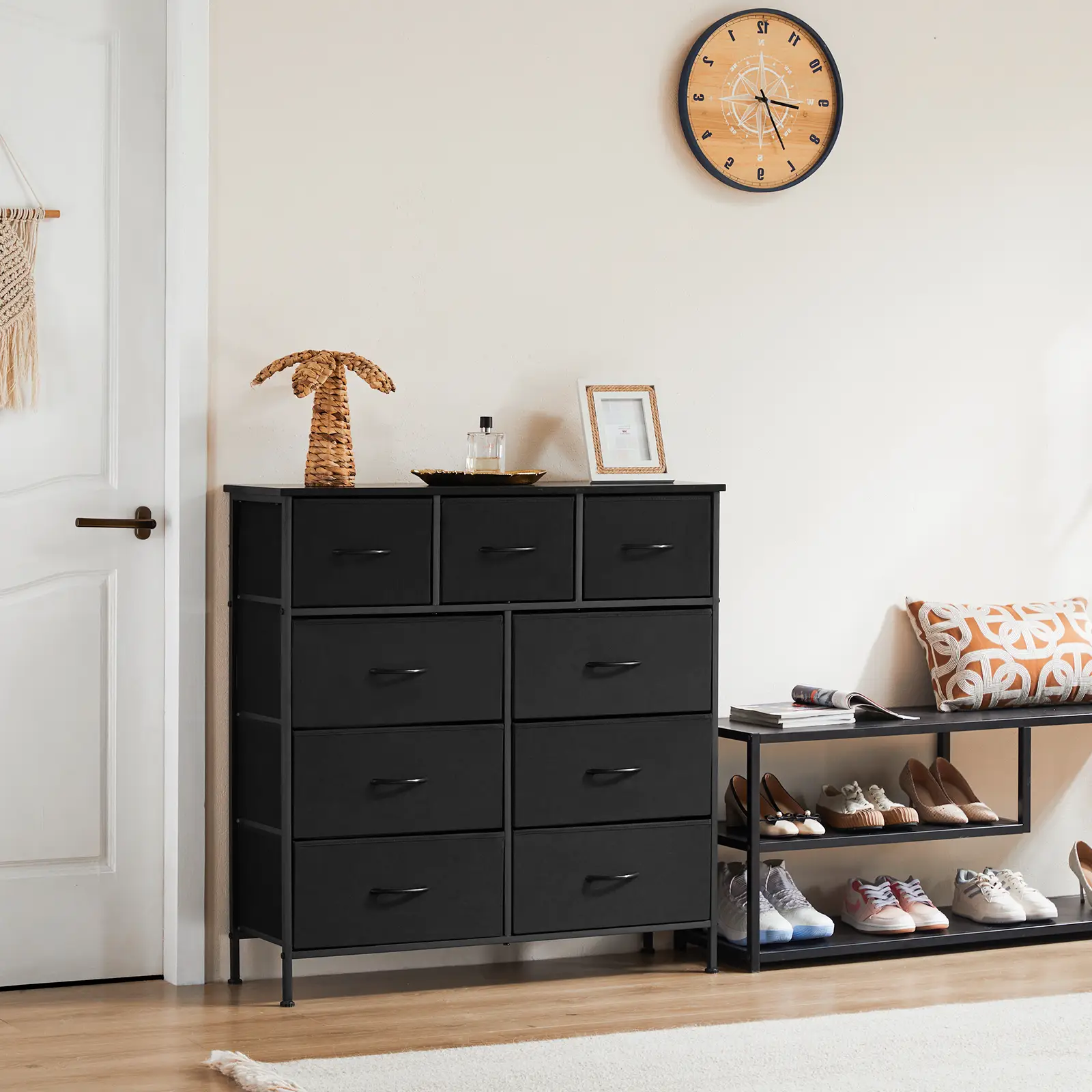 【Deal】SweetFurniture Indoor Furniture Cupboards Cabinets Dresser 9 Drawers Cloth Dresser with Metal Frame Tabletop Chest Storage Tower