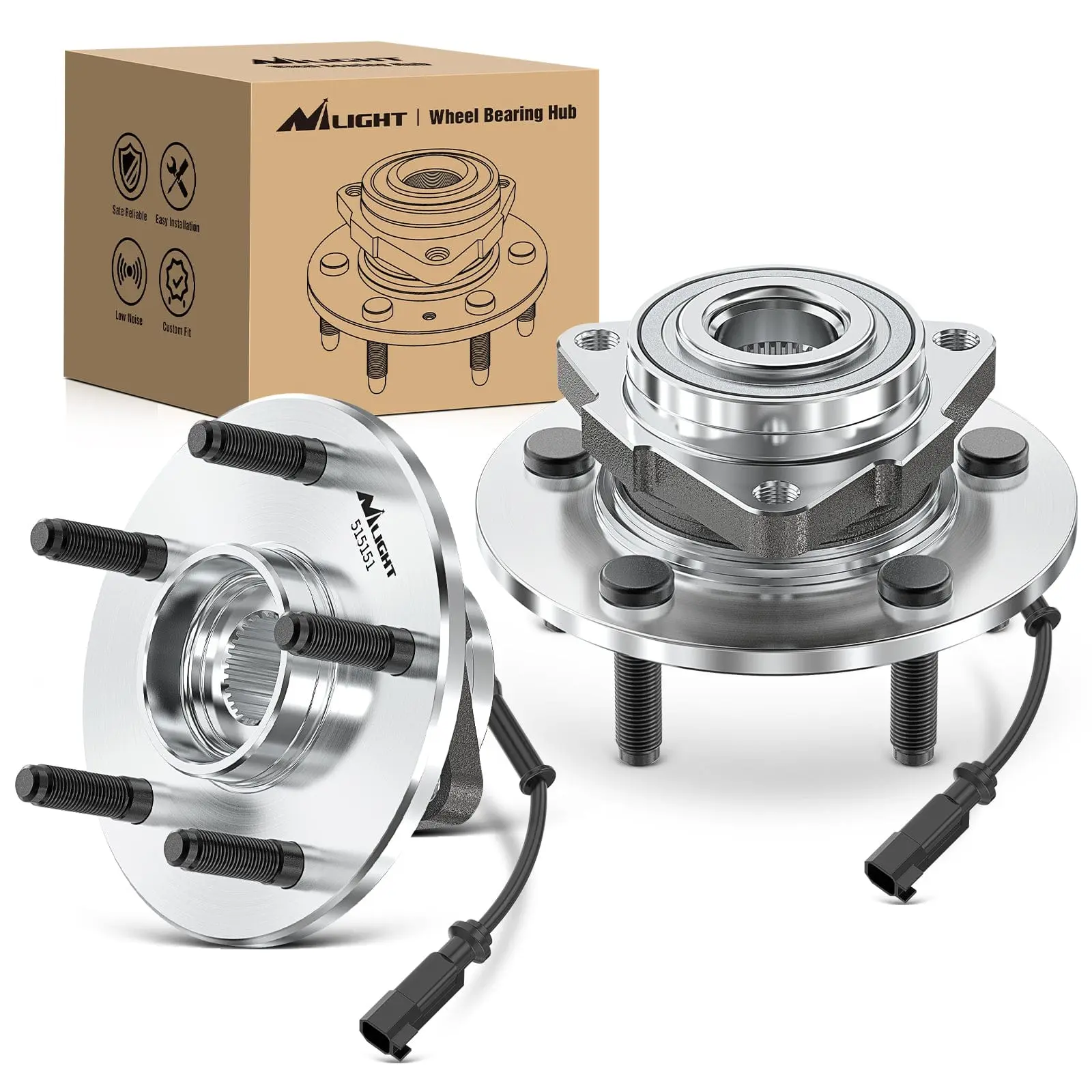 Nilight Front Wheel Bearing Hub Assembly - Automotive Replacement Hub Assemblies Bearings for Dodge Ram 1500 (2012-2014,2015,2017-2018 Classic,2019) with 5-Lug, ABS, 9/16-18 Wheel Studs, High-Grade Alloy Steel, Enhanced Driving Stability, OEM 515151, 2‑Pa