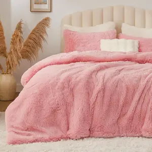 Fluffy Comforter Set  Size, Fuzzy Faux  Comforter Bedding Set, Ultra Soft and Warm Winter Shaggy Bed Set (1 Comforter & 2 Pillowcases) as Gifts for Women