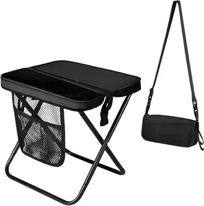 12" Portable Collapsible Stool - Folding Chair with Storage Pouch, Convertible Satchel for Hands-Free Carry & Supports 265Lbs, Ultralight for Hiking, Fishing, Camping, Festivals #SummerVibes