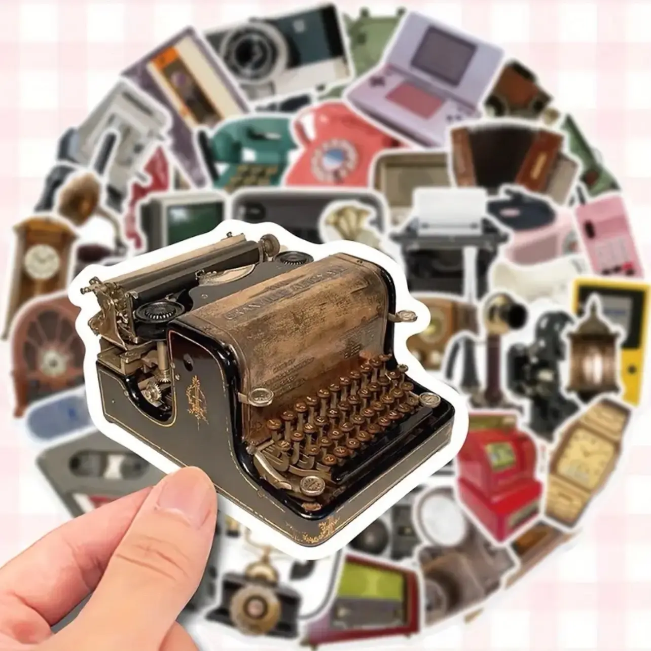 50-Piece Vintage Retro Phone, Electronics & Cameras Waterproof Stickers - PVC, Single-Use Decals For Phone Cases And Notebooks
