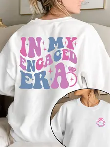 In My Engaged Era Graphic Women's Sweatshirt - White Oversized Front & Back Prints Engagement Party Casual Top Womenswear