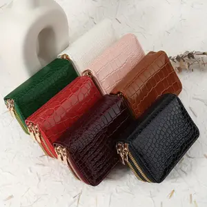 Crocodile Pattern Wallet Women Synthetic Leather Double Zipper Multi Card Holder Green White Pink Red Black Everyday Purse