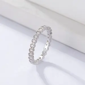 S925 pure silver hexagonal zircon ring for women, European and American ins trendsetters, versatile and personalized ring for layering