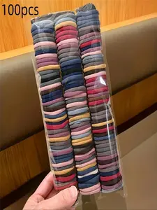 100 Piece Set 4cm Silent Colorful Hair Bows, Cute Minimalist Design, Elastic Seamless, Suitable for Women Daily Use, Ponytail, Makeup, School, Party, Fashionable Hair Accessories