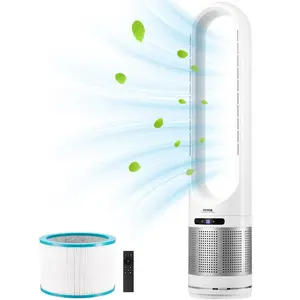 VEVOR Tower Fan Bladeless, 15.4ft/s Velocity Floor Fan that Blows Cold Air, 80 Oscillating 8-Speed Fans, 8H Timer, Standing Fans with H13 HEPA Filtration, Remote Control Air Purification Mode