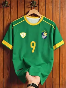 Brazil Men's Youth Soccer Shirt, Short Sleeve, Brazil Letter Print, Number 9 Print, Summer Lightweight, Comfortable Loose Fit