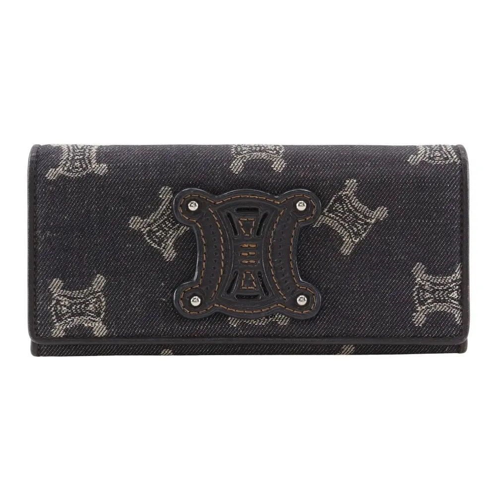 Pre-owned Celine Denim Small Leather Goods Triomphe Long Wallet