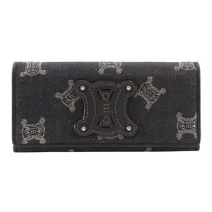 Pre-owned Celine Denim Small Leather Goods Triomphe Long Wallet