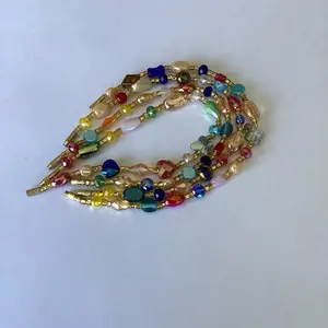 Beaded Anklet - Colorful Beads, Gold Tone Chain, Adjustable Length, Perfect for Summer