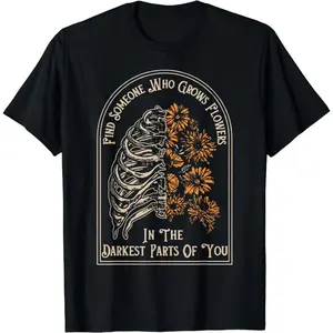 Skeleton Ribcage Flowers Graphic Tee Vintage Gothic Streetwear Crewneck Short Sleeve Casual Unisex Fit Soft Cotton Shirt For Men Everyday Outfit