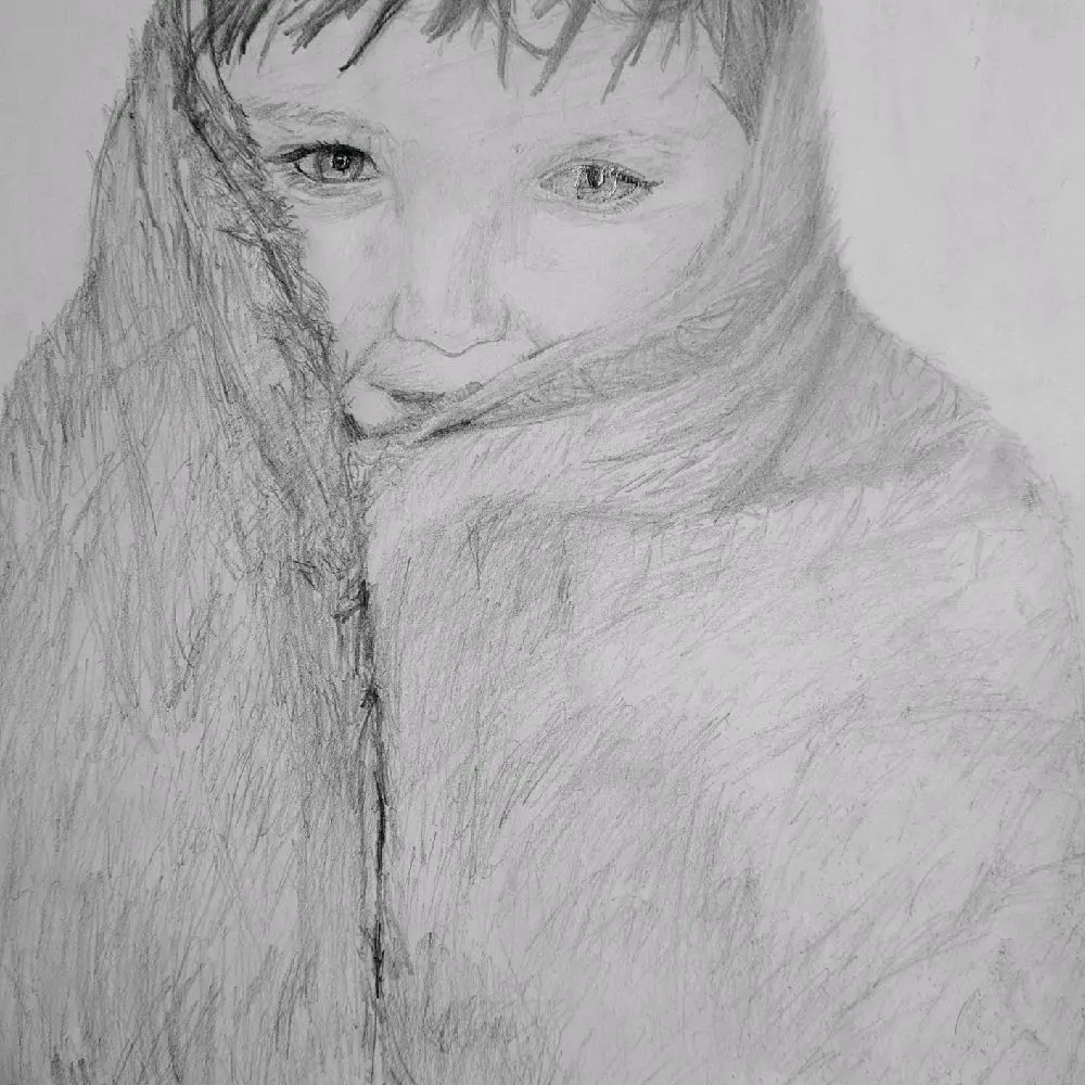 "Snuggly" Original pencil drawing of a young boy