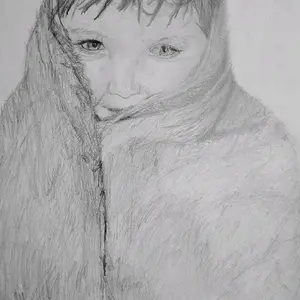 "Snuggly" Original pencil drawing of a young boy