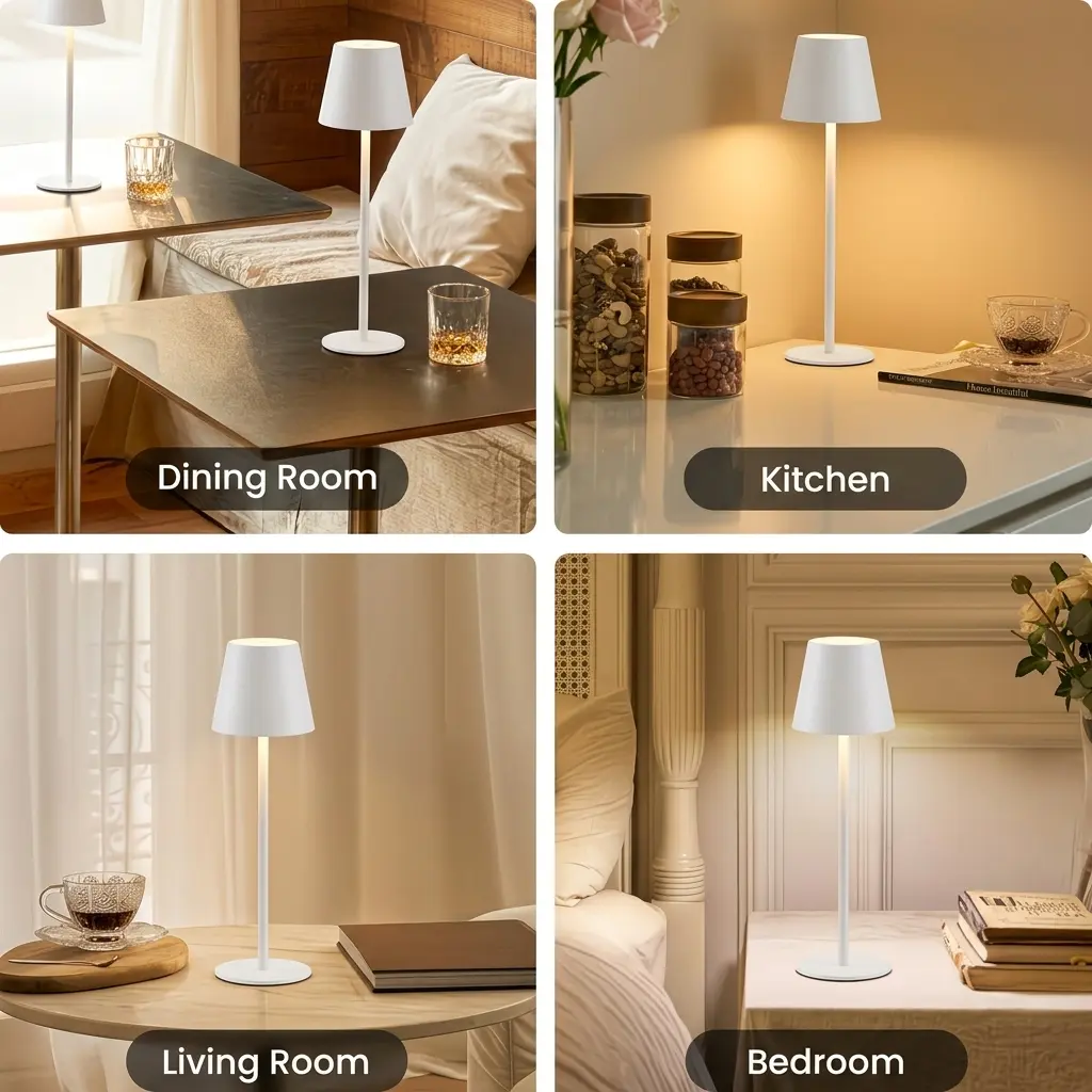 Yoomue 1-Touch Freestanding Eye Protection Desk Lamp - 3 Color Modes, Stepless Dimmable, Type-C Secondary Rechargeable Cordless LED, Ideal for Bedroom Bedside Tables & Office Use