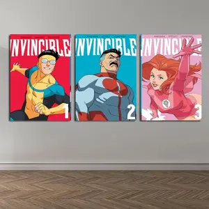 Set of 3 Invincible War Themed Canvas Poster Mark's Universe Variant Art Wall Decor Comic Style Gift for Teens Living Room Bedroom Dorm framed Waterproof Moisture-Proof Desig