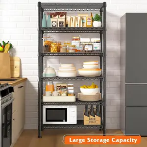 Raybee 6-tire Wire Shelving Rack,Storage Shelves Metal Shelves for Storage Load 1000 LBS,Heavy Duty Shelving Unit with Wire Shelf Adjustable Pantry Shelf Bathroom Kitchen Garage Black 24" Wx14 Dx71 H