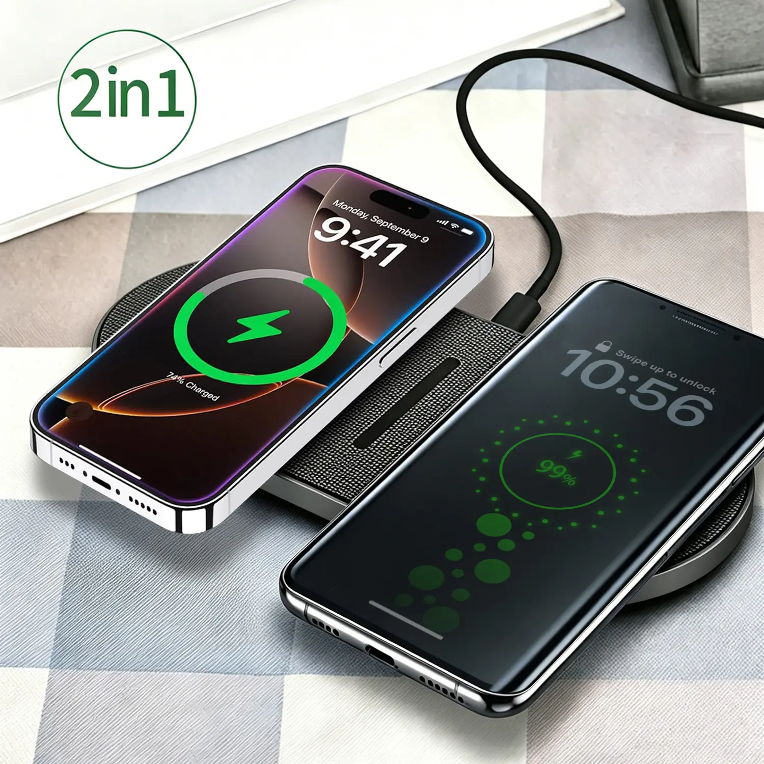 2 in 1 Wireless Charger Pad, Dual 20W Fast Wireless Charging Station for iPhone & Samsung