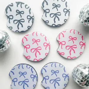 Pink Bows Blue Bows Red Bows Car Coasters - Cute Car Accessories for Protecting Cup Holders, Ideal for Interior Design