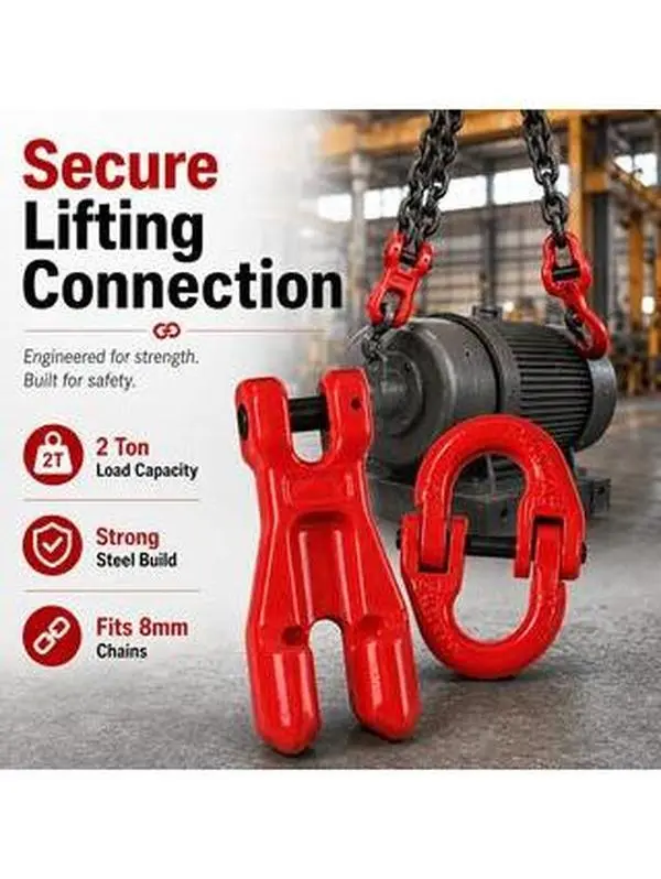 2 Heavy-Duty 8mm Chain Connectors, 2-T Capacity Steel Lifting Chain Rings with Safety Latches, Durable Hardware for Towing, Construction, Industrial Use
