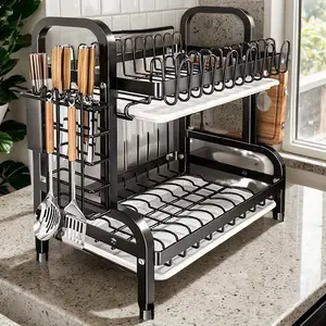 Multi-Layer Bowl Rack for Kitchen, Dish Organizer with Utensil Holder, Space-Saving Durable Design, Countertop Storage Solution