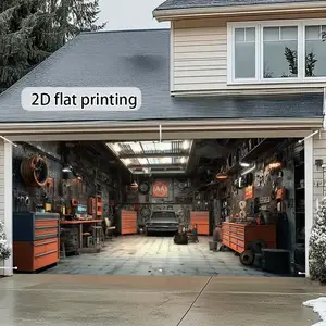 1pc 2D Flat Print Garage Door Curtain, Custom Creative Car Theme, Sunshade Privacy Protection, Durable Home Decor Essential