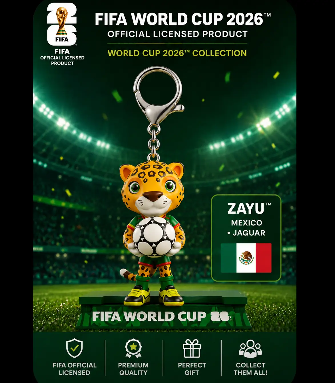 【 Zayu MEXICO】FIFA World Cup 2026 Officially Licensed Mascot Keychain,Collectible Bag Charms,Football fan gift, soccer collectible gift