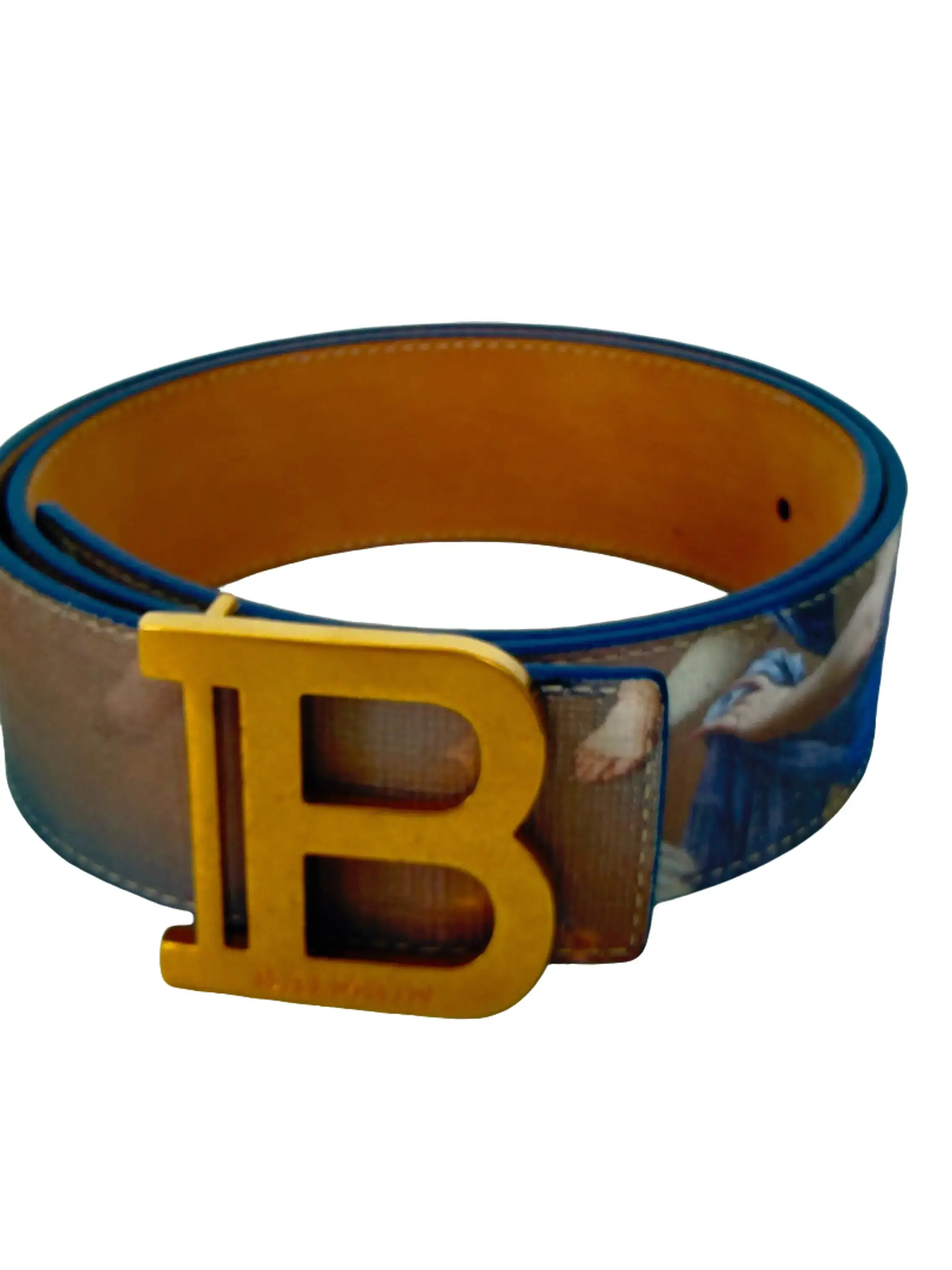 Pre-owned Balmain B Belt Sky Print Leather Belt