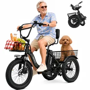 ESKUTE T300 Electric Trike for Adults, 1200W Peak E-Trike for Seniors, Foldable 18MPH Long Range Fat Tire 3 Wheel Electric Bicycle, Adult Tricycle with Cargo Baskets for Camping Essentials