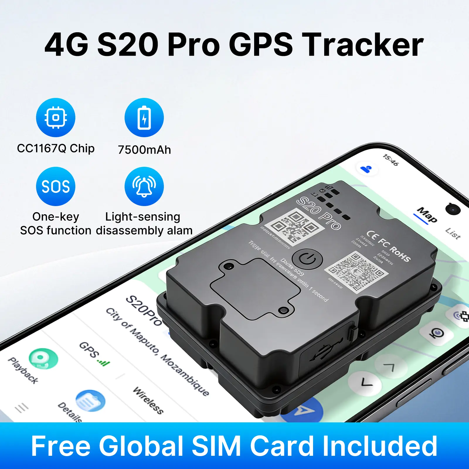 Wanwaytech Magnetic GPS Tracker - Durable Small Portable 4G LTE GPS Positioning Device, Splashproof Magnet Mount, Americas & Europe Coverage, Real-Time Monitor for Vehicles, Car & Vehicle Accessories (Subscription Required for Android/iOS Phones)