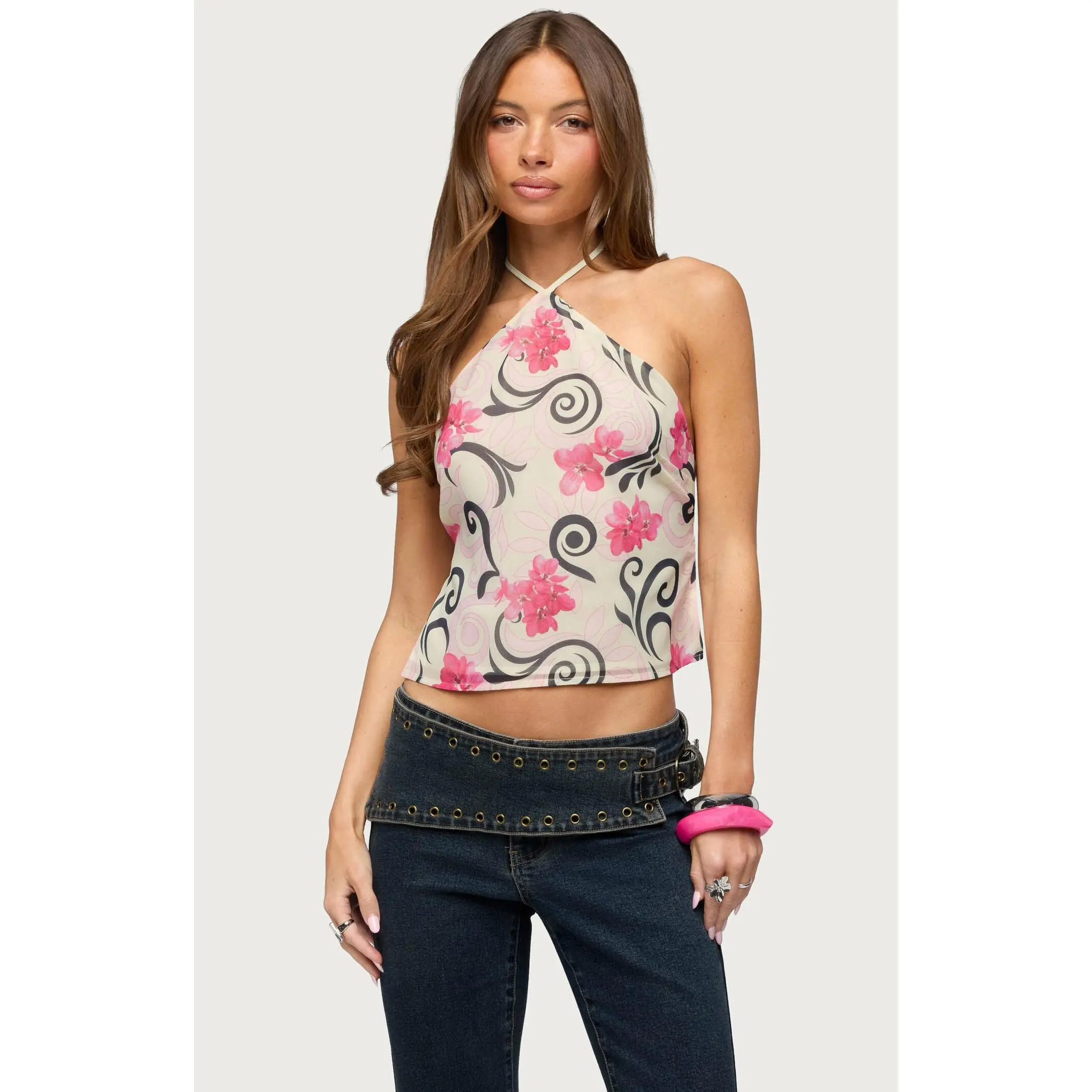 Edikted Women's Floral Swirl Backless Top