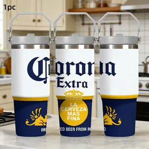 1pc 30oz Stainless Steel Insulated Mug, "Mexican Style | Corona Extra Outdoor Water Bottle", with handle and straw, car mug, suitable for various occasions, personalized gift for birthdays/holidays