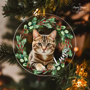 Custom Cat Portrait Photo Ornament, Personalized Cat Ornament With Photo & Name, Gift for Pet Lovers, Custom Cat Christmas Ornament 2024 (Please note the name or image you want to customize or send it to me via message)
