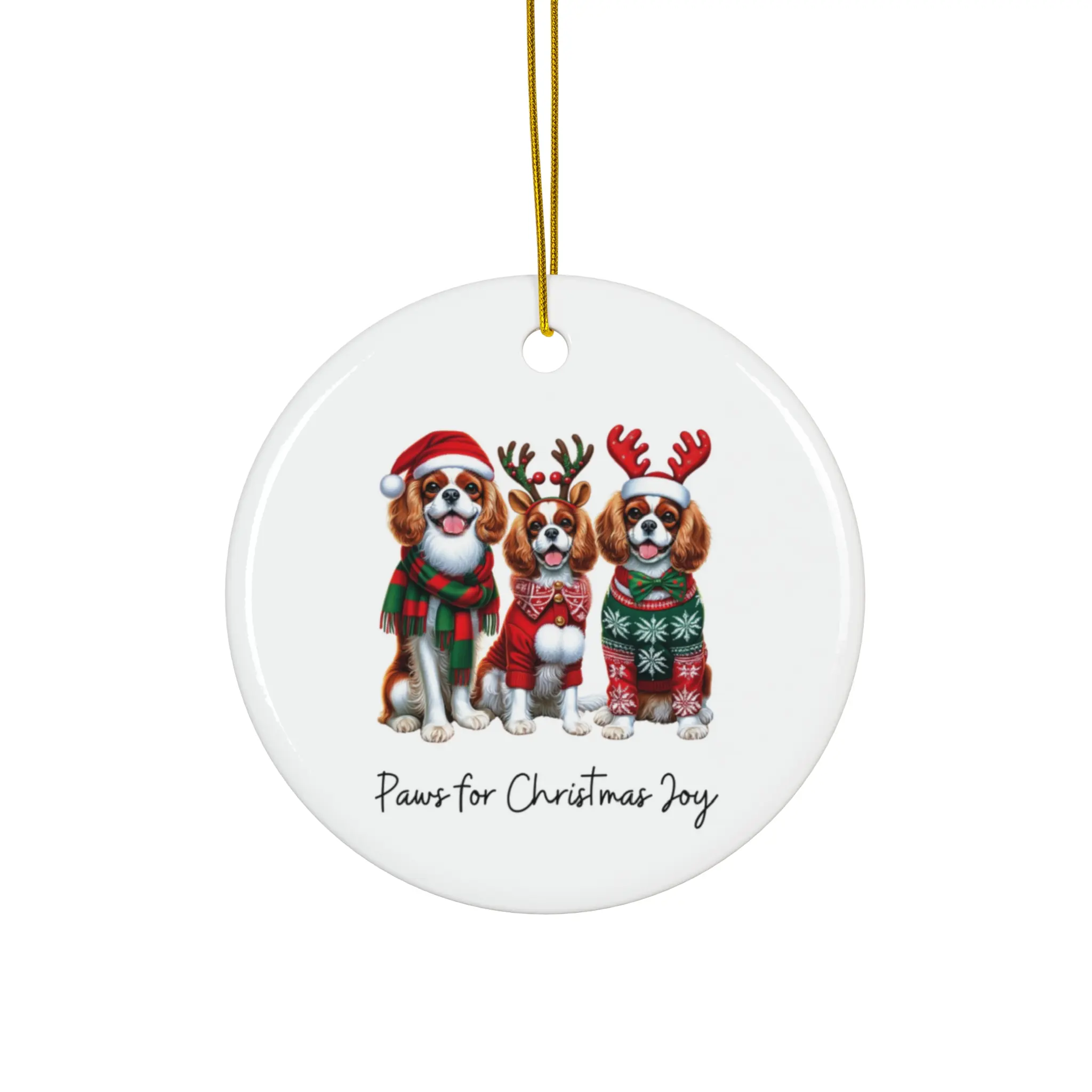 Ceramic Ornament, Christmas Cavalier King Spaniel,Paws for Joy, Holiday Decoration, Christmas Gift, Dog Lover Ornament, Christmas Tree Decoration Print Pet Glossy