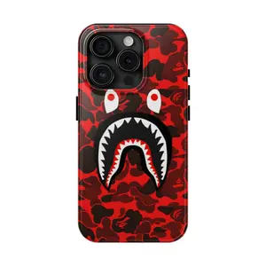 Bape Shark Graphic Phone Case for Tough Protection, Unique Gift for Teens, Phone Accessory for Everyday Use, Fun Red Camo Design, Ideal for
