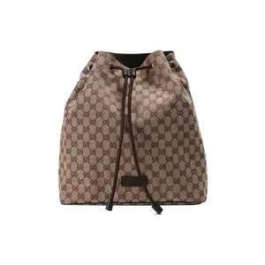 GUCCI Monogram Drawstring Canvas Bucket Backpack For Men In Ebony And Brown